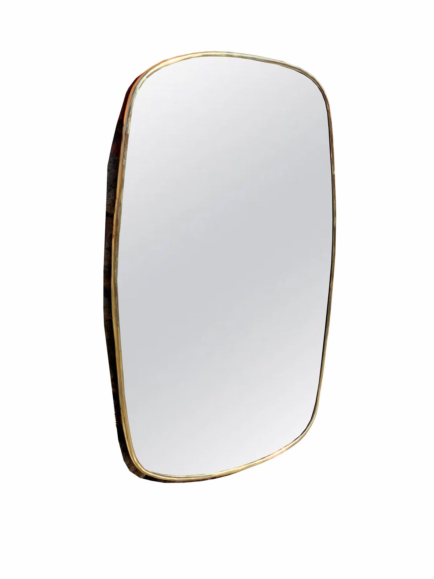 a mirror with a gold frame on a white background