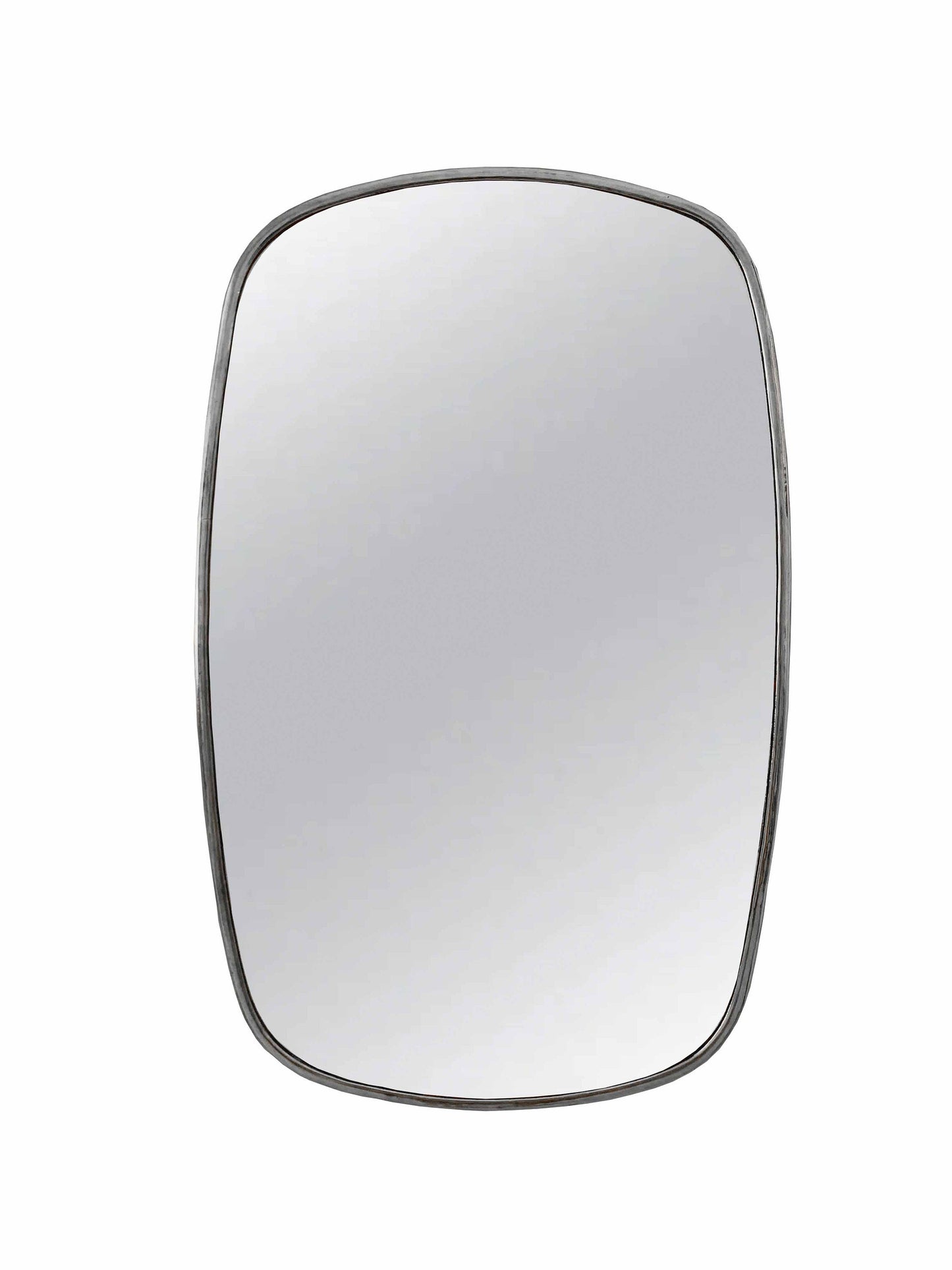 a square mirror with a silver frame on a white background