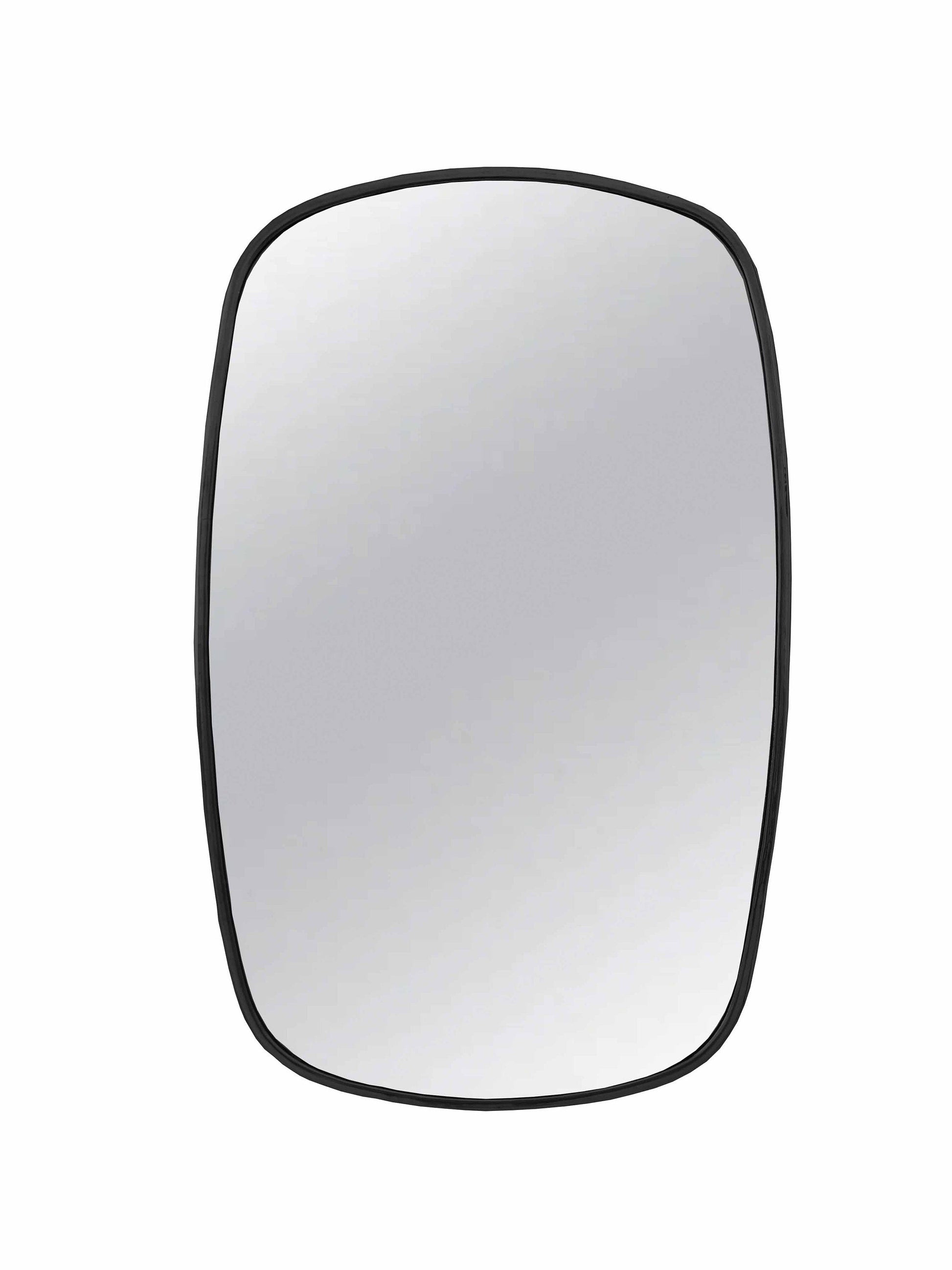 a mirror with a black frame on a white background