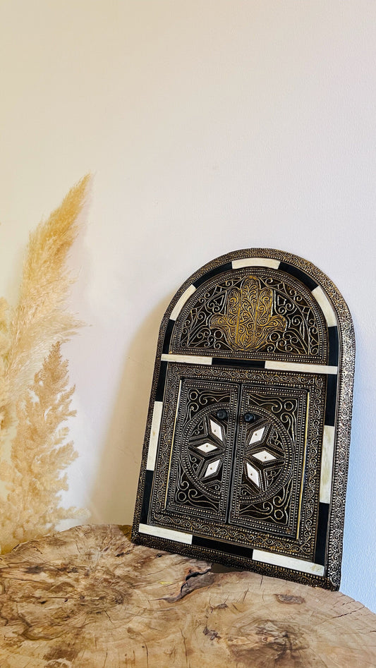 Vintage Moroccan Hamsa Brass Mirror - Handmade Antique Wall Decor  Gift