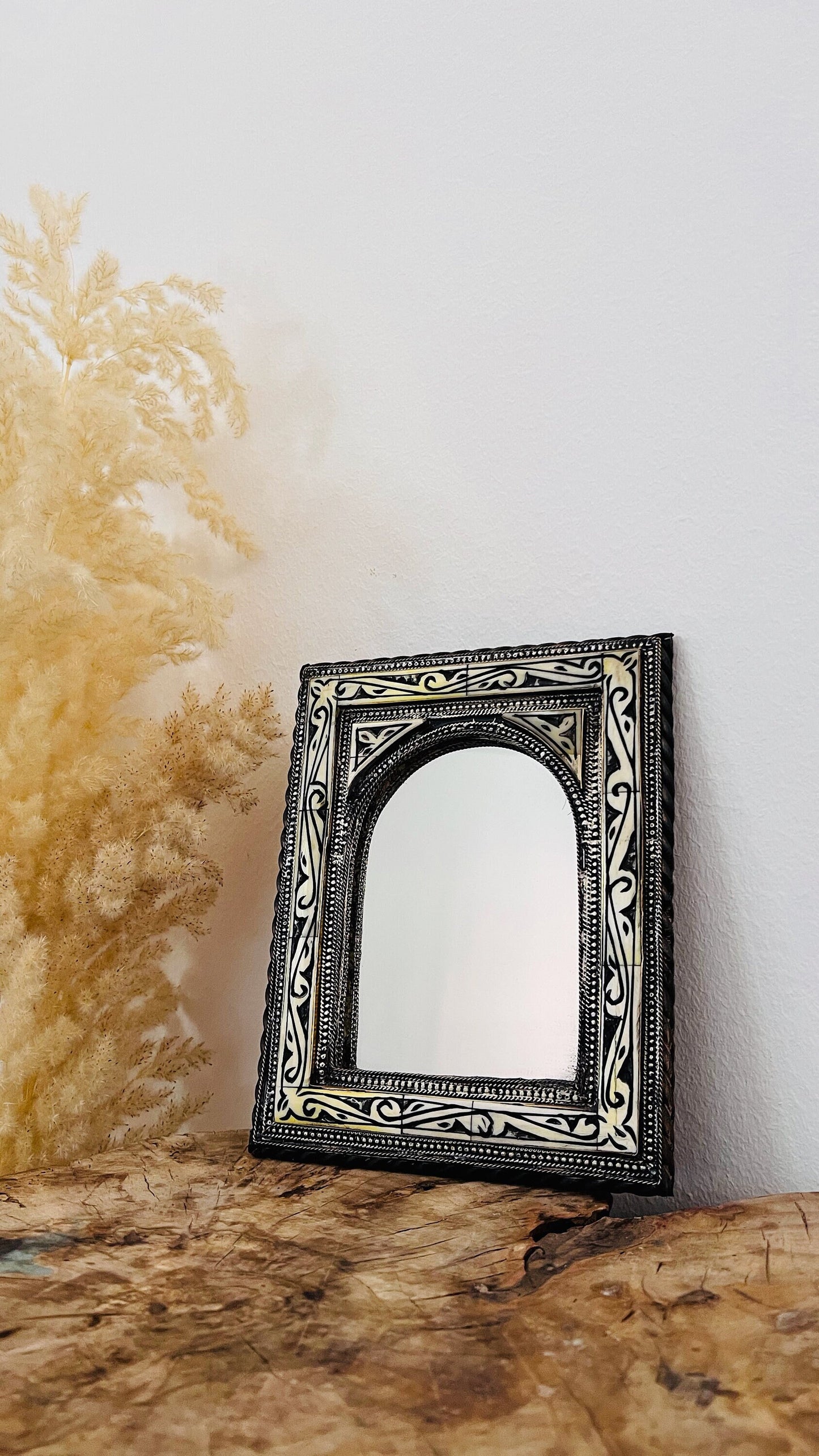 Handmade Moroccan Bone Inlay Wall Mirror - Small Christmas Gift for Her