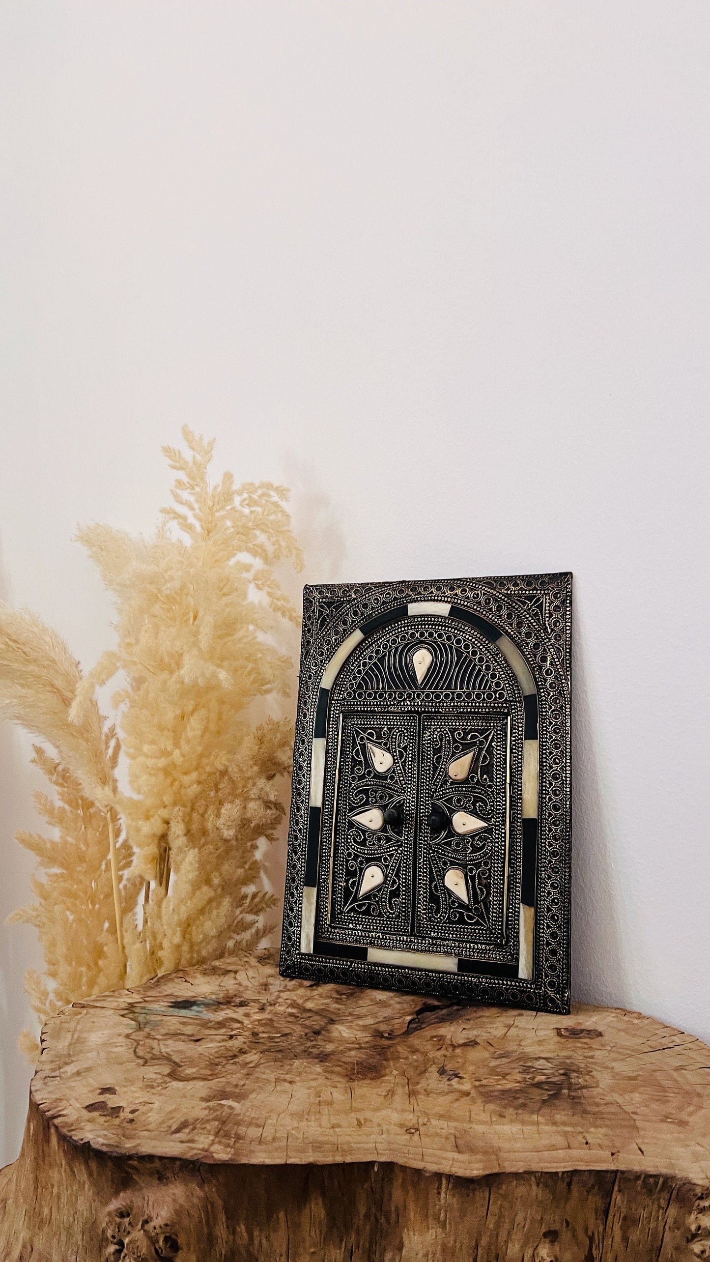 Vintage Moroccan Brass and Bone Wall Mirror - Gifts