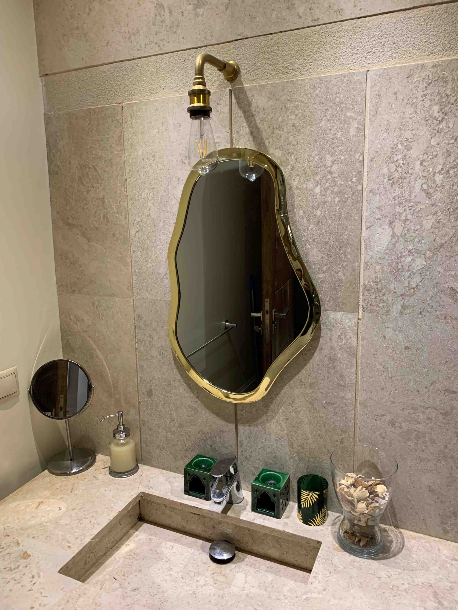  SHYFOY Irregular Mirrors for Wall Decor,Antique Gold  Asymmetrical Wall Mirror Decorative Wavy Mirror for Living Room Bathroom  Bedroom Entryway, Abstract Shape Curvy Mirror, 22x36 : Home & Kitchen