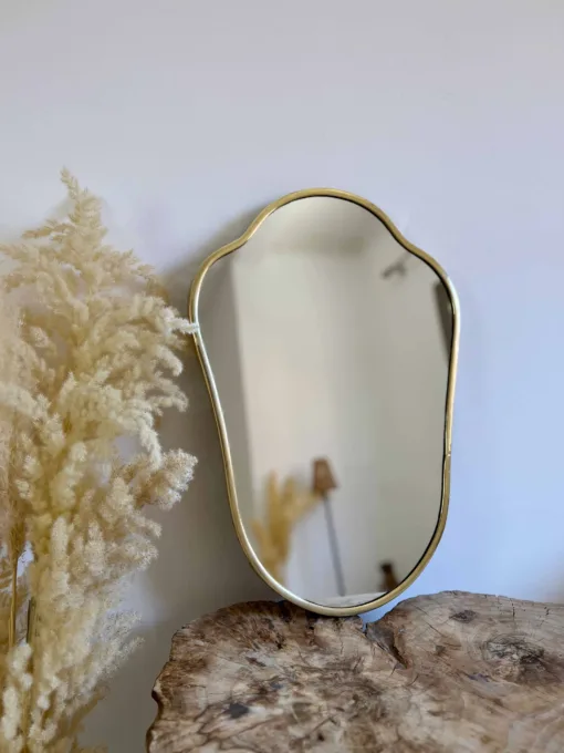 Gold Brass Mirror, Italian Shield Brass Wall Mirror.